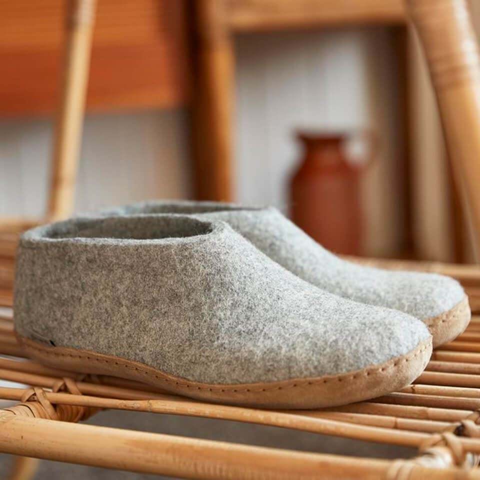 Glerups Wool Closed Heel Unisex Slipper Shoe - Leather Sole - Model A - Lifestyle
