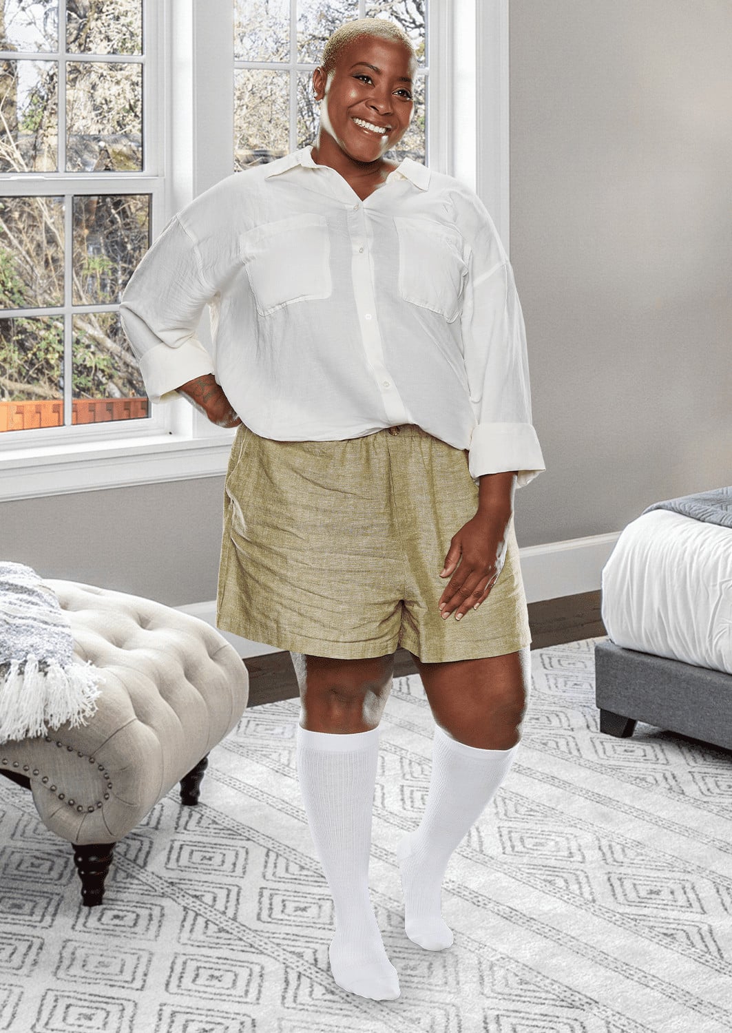 Core-Spun 15-20 mmHg Knee High Compression Socks - White - Manufacturer lifestyle view
