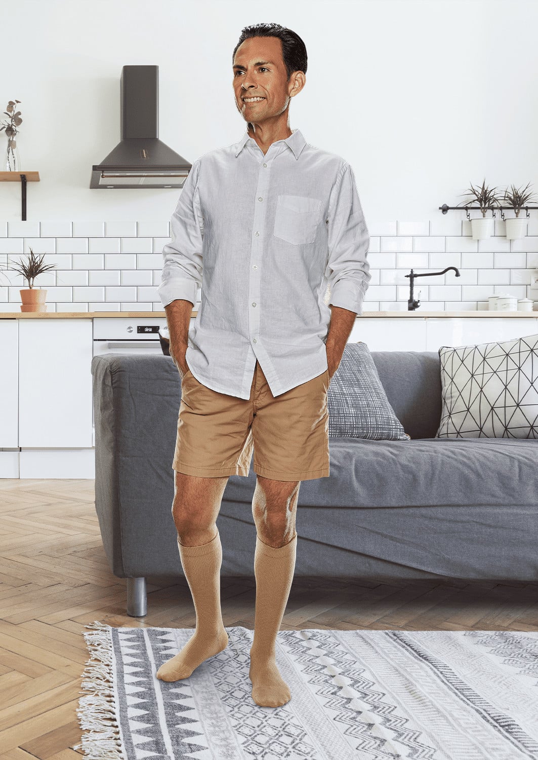 Core-Spun 15-20 mmHg Knee High Compression Socks - Khaki - Manufacturer lifestyle view