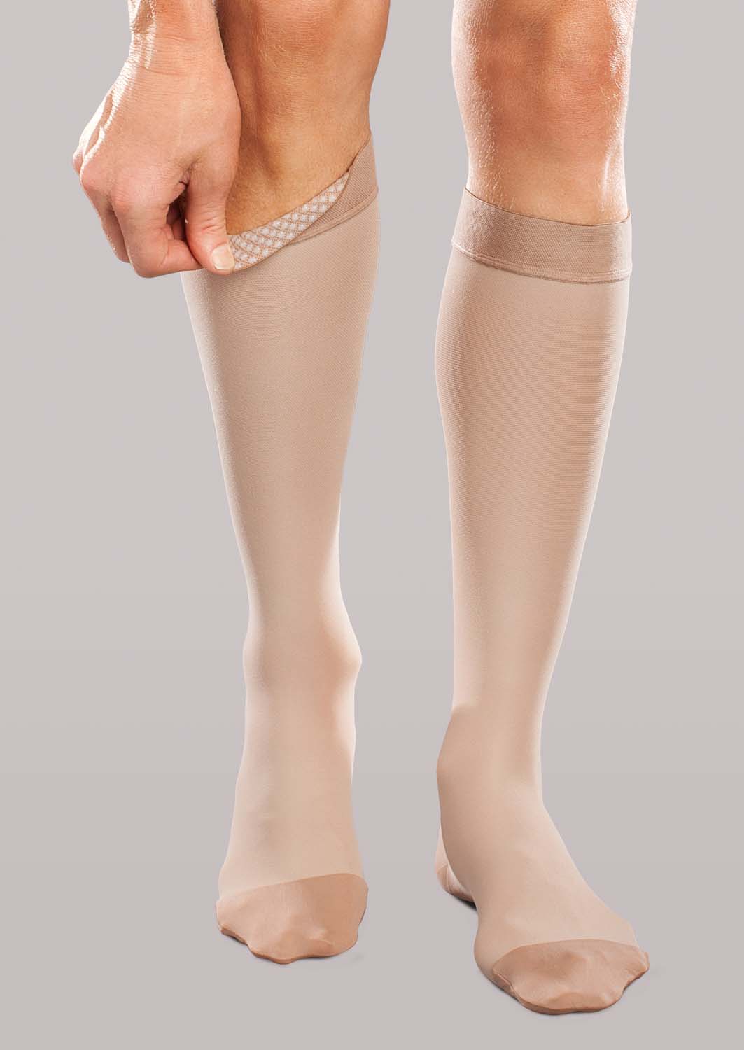 EASE Unisex 20-30 mmHg Knee Highs with Silicone Dot Band - Sand product view