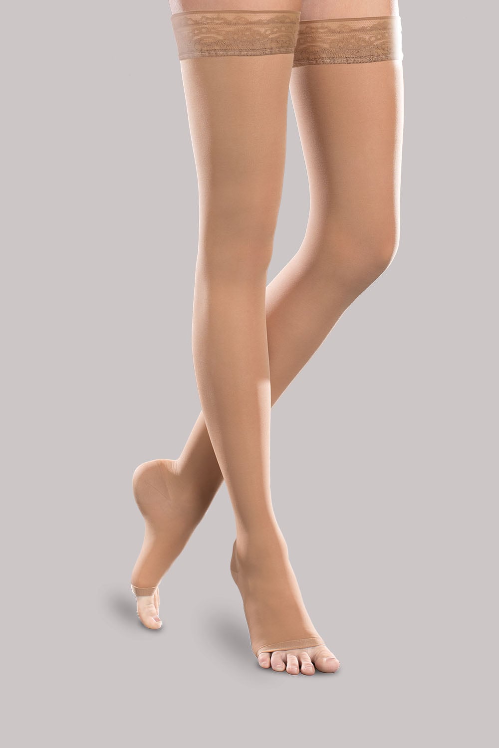 EASE Womens 15-20 mmHg Sheer Open-Toe Thigh Highs - Sand product view