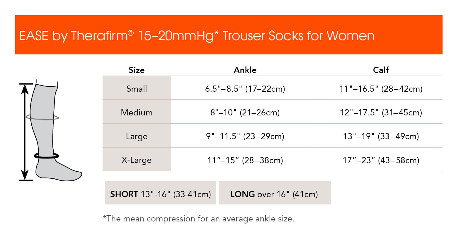EASE Womens 15-20 mmHg Chevron Trouser Socks - manufacturer measurement chart