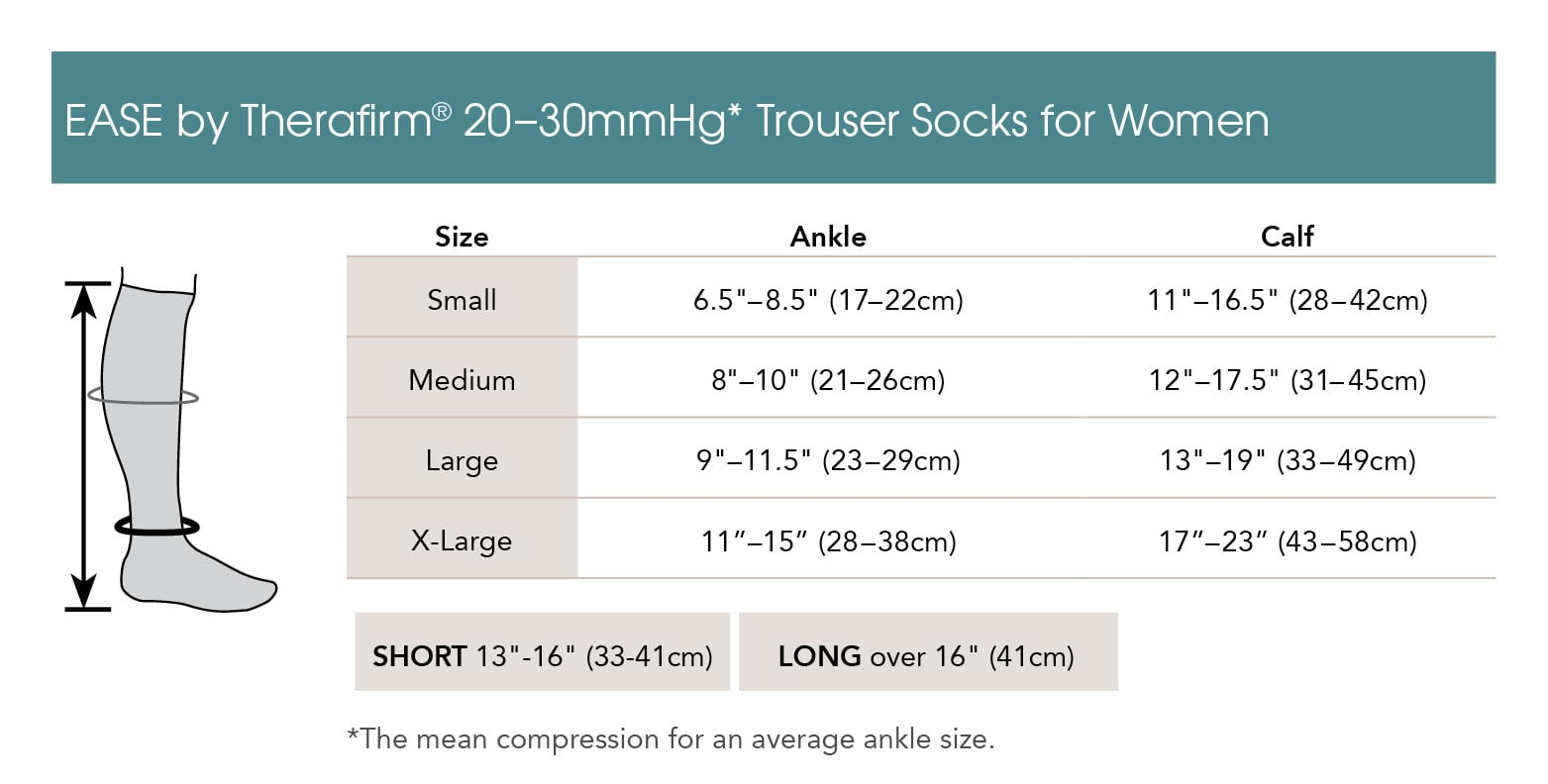 EASE Womens 20-30 mmHg Chevron Trouser Socks - manufacturer measurement chart