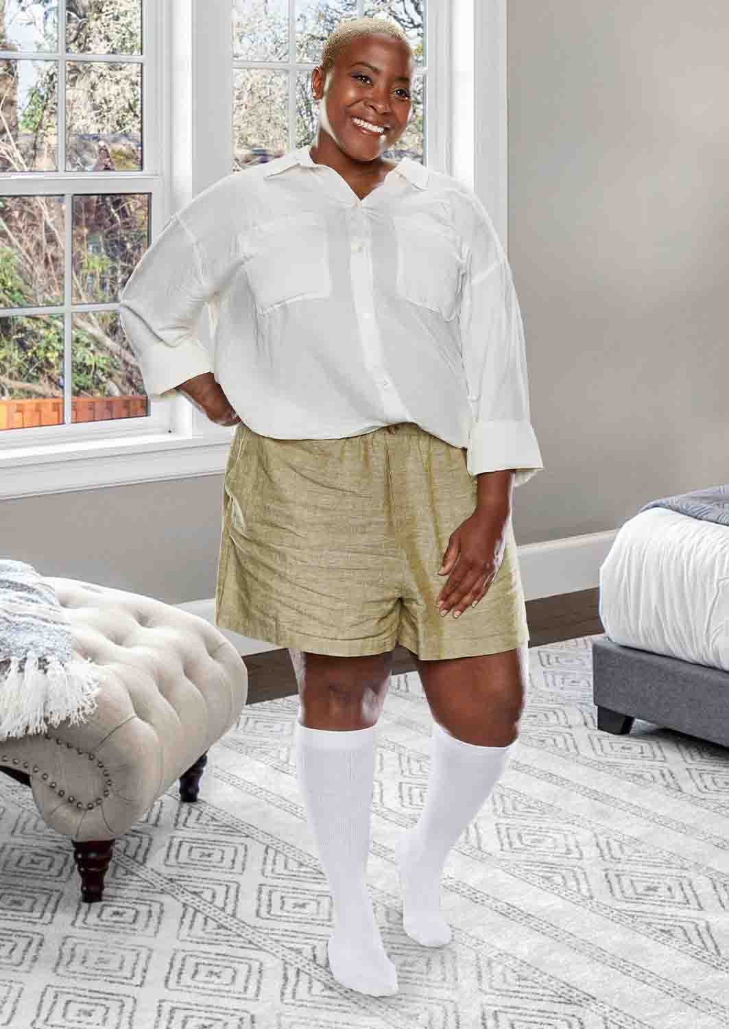 Core-Spun 30-40 mmHg Knee High Compression Socks - White - Manufacturer lifestyle view