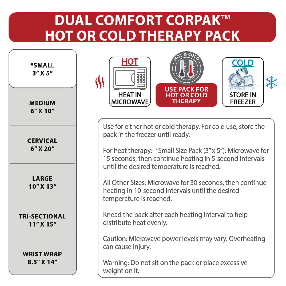 Core Dual Comfort CorPak Medium Hot & Cold Packs - 2 Pack - Blue - Manufacturer use instructions