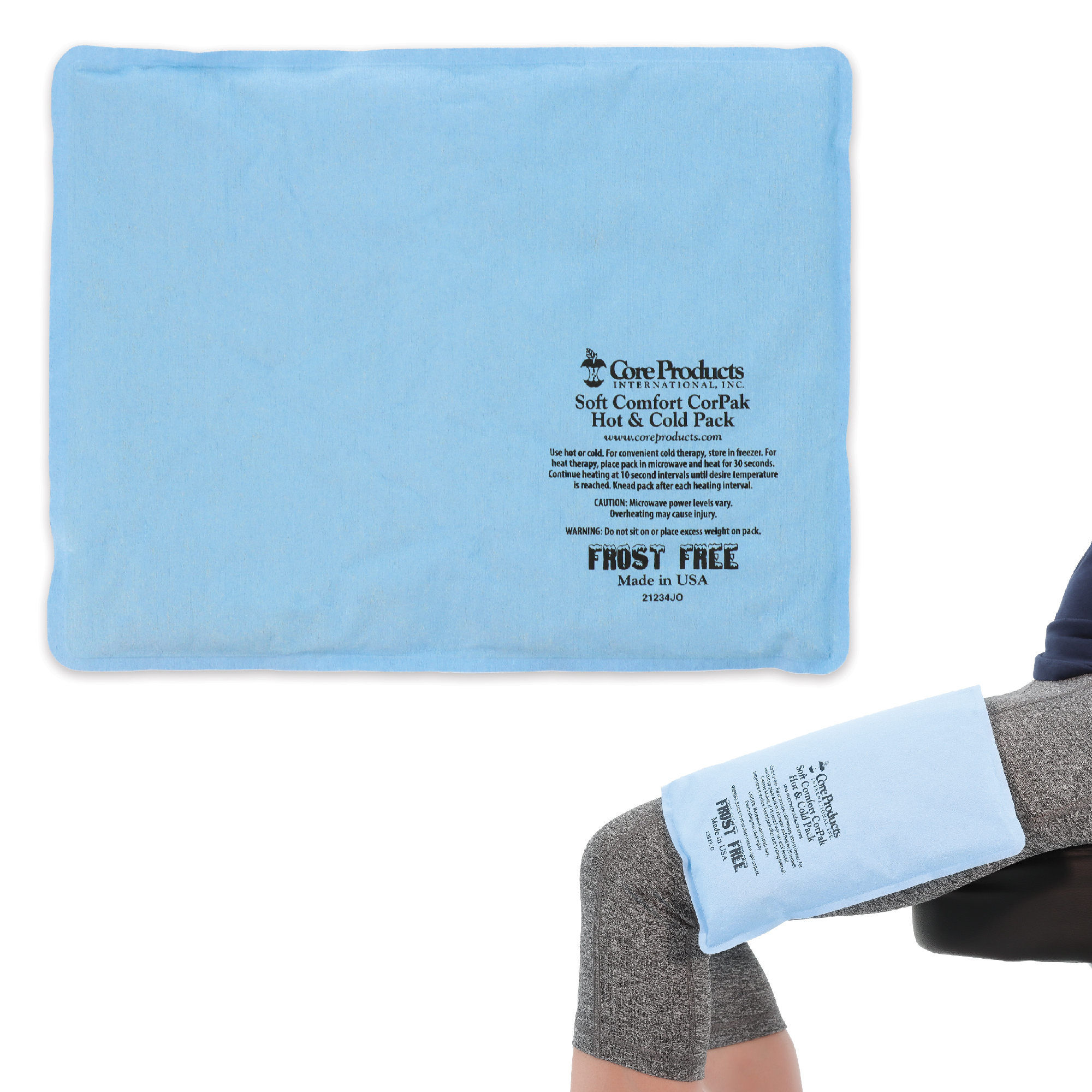 Core Soft Comfort CorPak Hot & Cold Packs - 2 Pack - Blue - Large 10 x 13 inches - product and use view