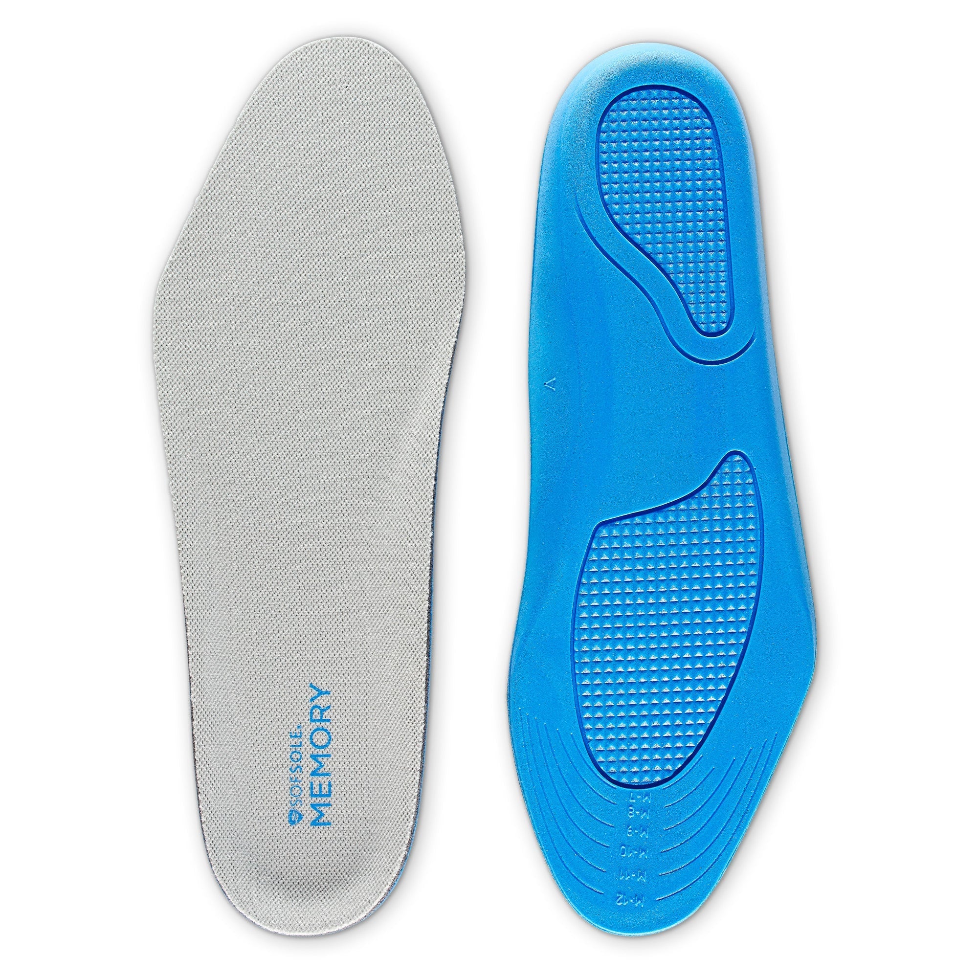 Sof Sole Memory Insoles - 3 Pairs - Blue/Gray - Top and bottom view