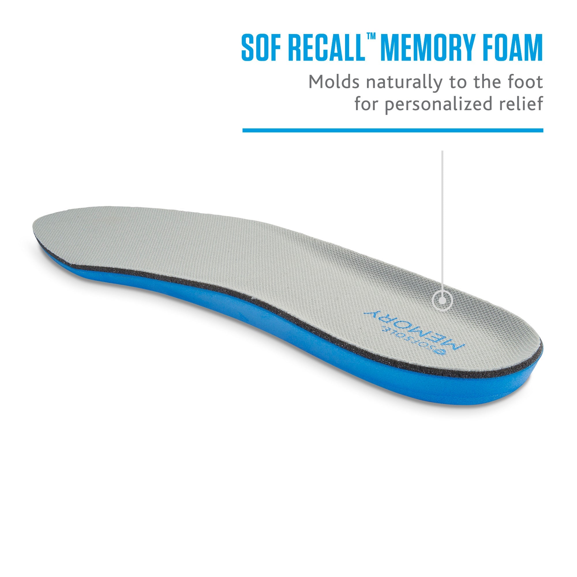 Sof Sole Memory Insoles - 3 Pairs - Blue/Gray - Memory foam construction