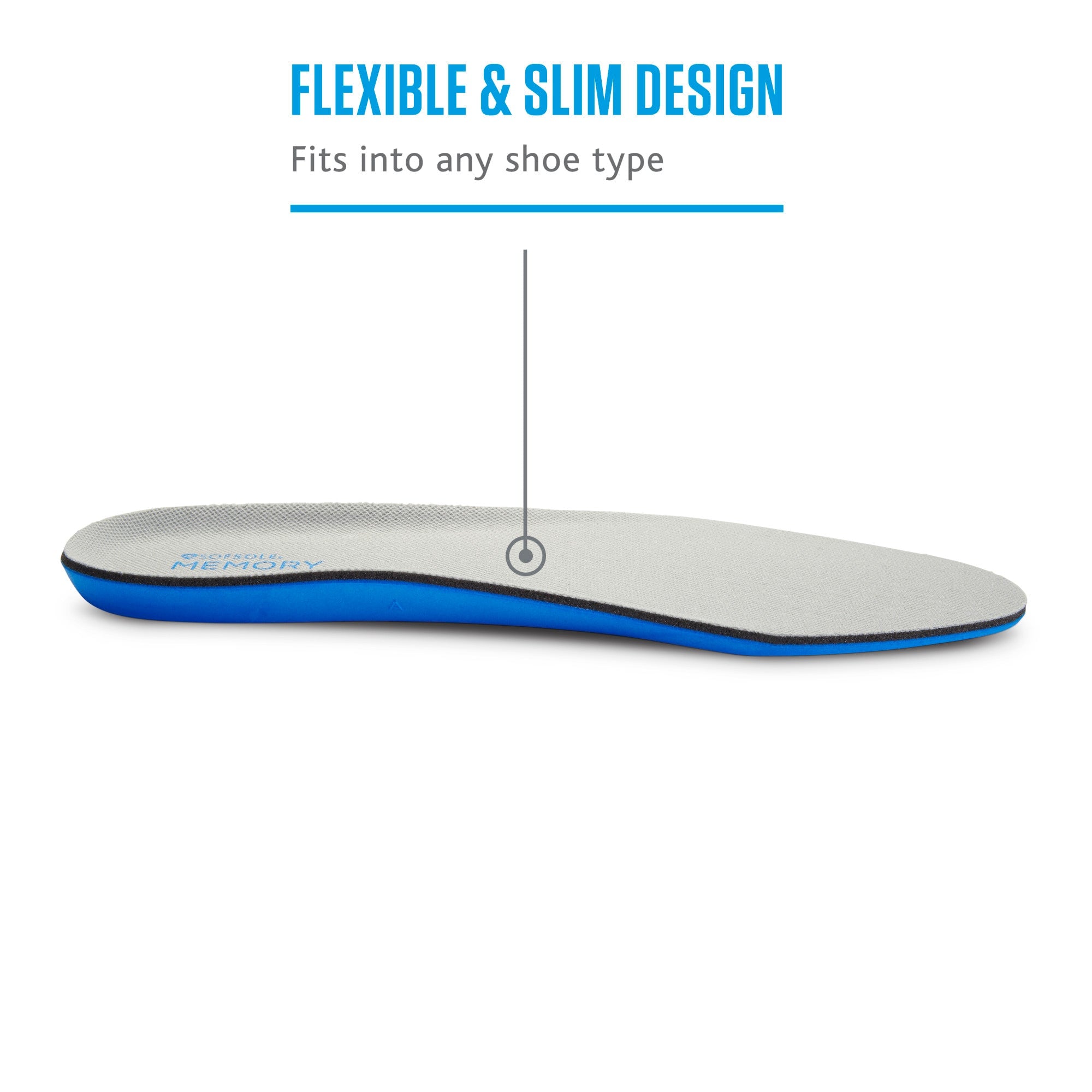 Sof Sole Memory Insoles - 3 Pairs - Blue/Gray - Side profile