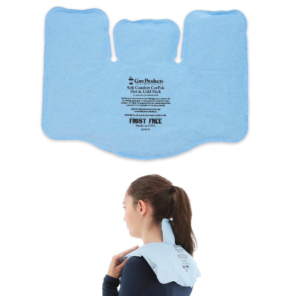Core Soft Comfort CorPak Hot & Cold Packs - 2 Pack - Tri-Sectional CorPak shown flat and around the neck