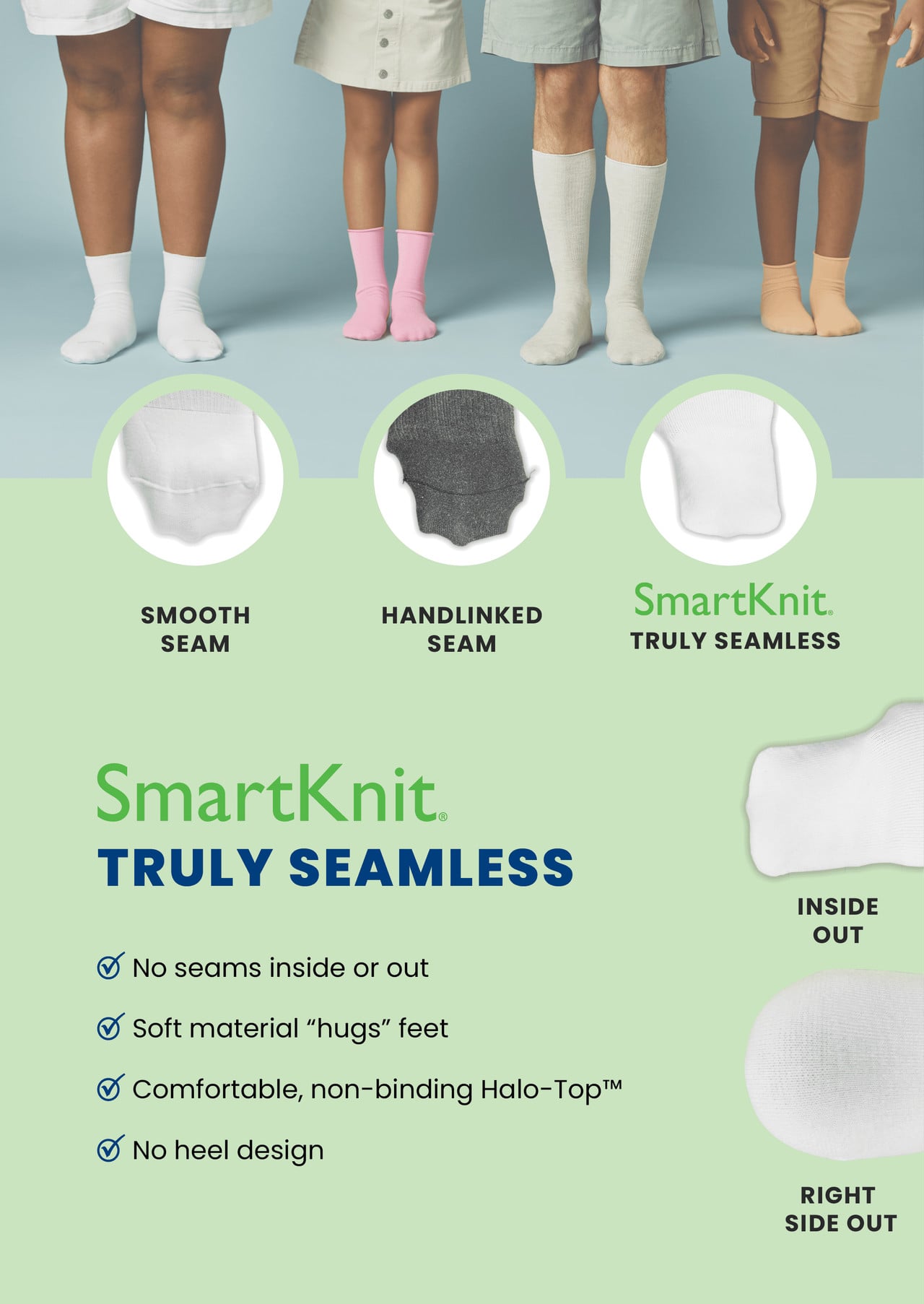 SmartKnit Seamless Wide Crew Socks - 3 Pairs - SmartKnit seamless construction guide