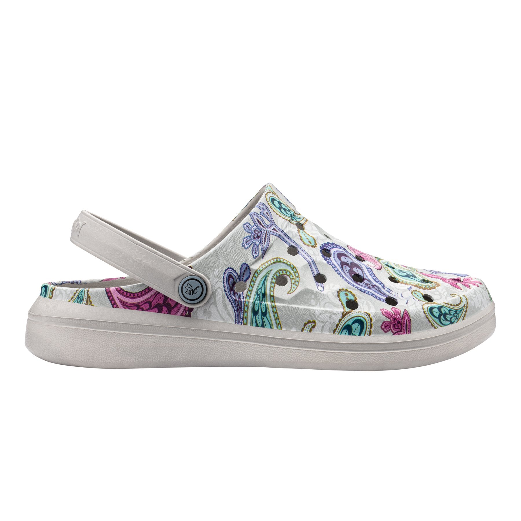 Joybees Varsity Clog - Unisex Comfort Clog - Graphic Paisely Light Grey Side