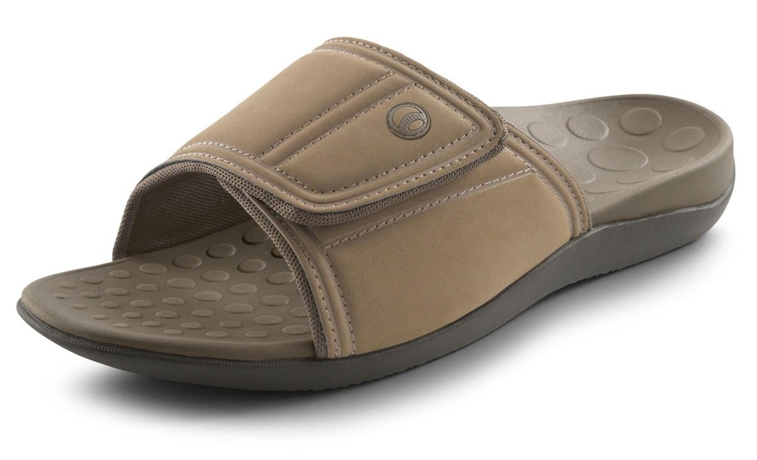 Vionic Kiwi - Unisex Motion Control Orthotic Slide Sandal - Camel / Khaki - Angle main