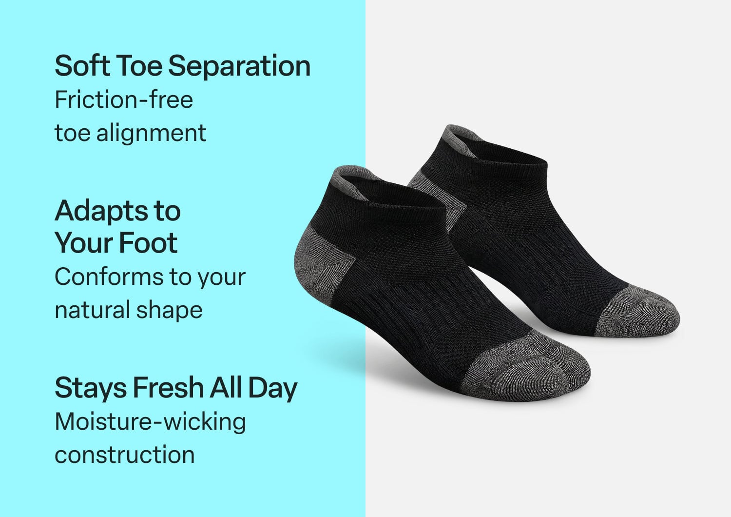 Orthofeet BUNION RELIEF PADDED LOW CUT SOCKS - Black