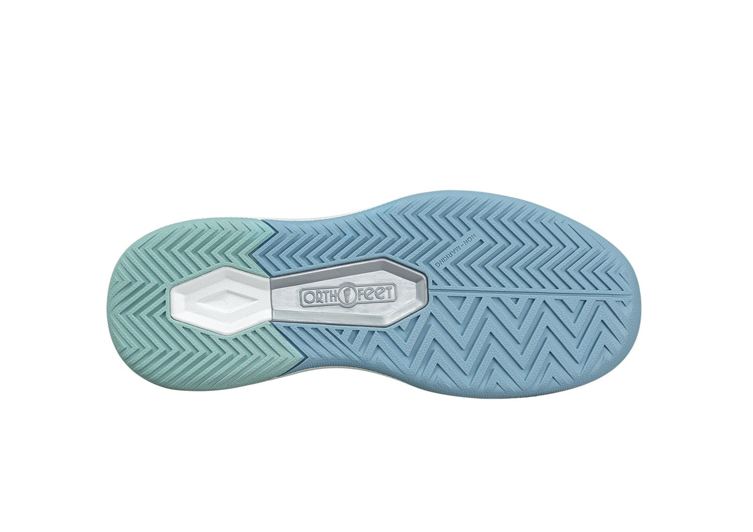 Orthofeet Ace Cushioned Support Pickleball Hands-Free Women's Sneakers - White/blue/green - Sole View - 6