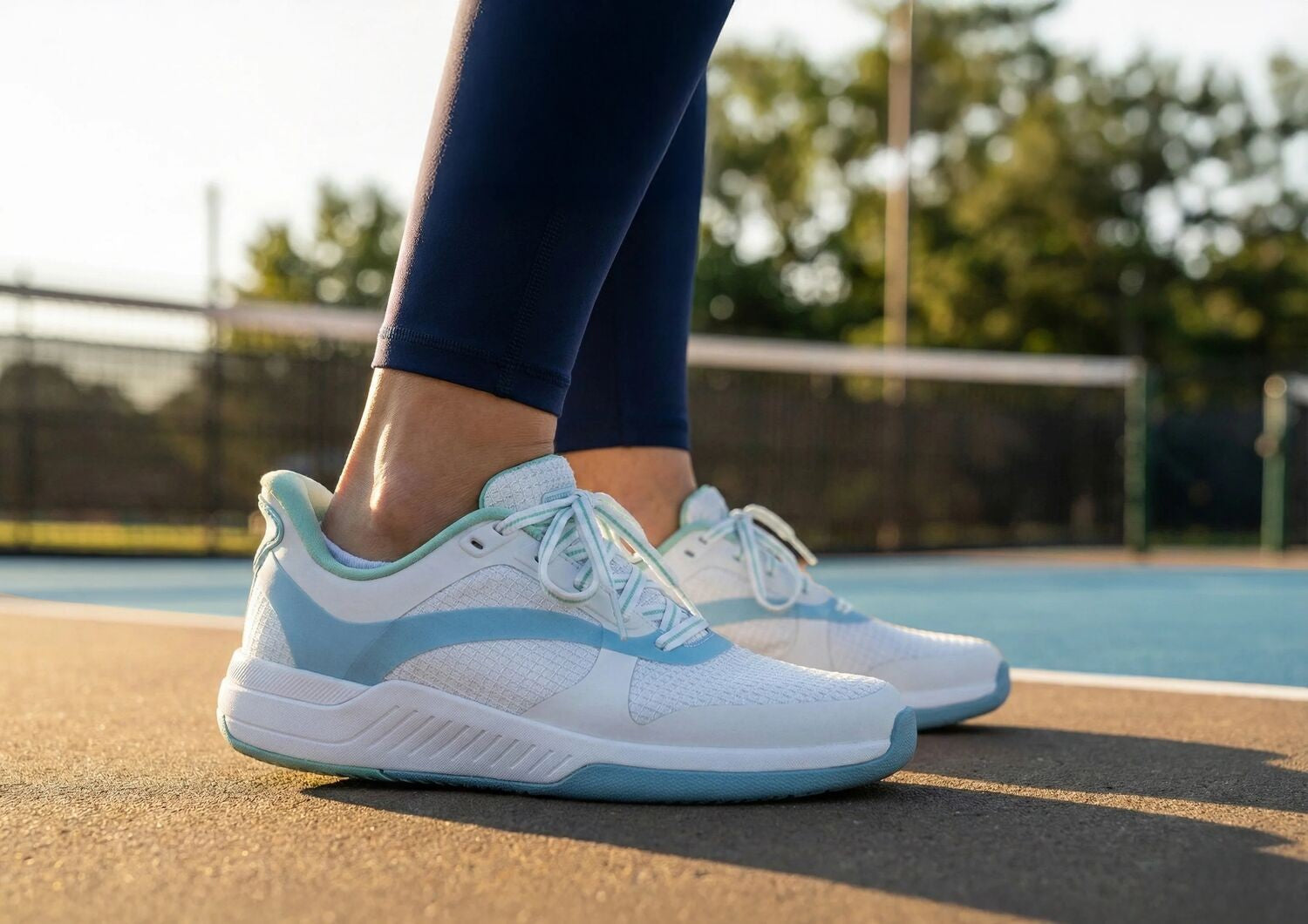 Orthofeet Ace Cushioned Support Pickleball Hands-Free Women's Sneakers - White/blue/green - Lifestyle View - 7