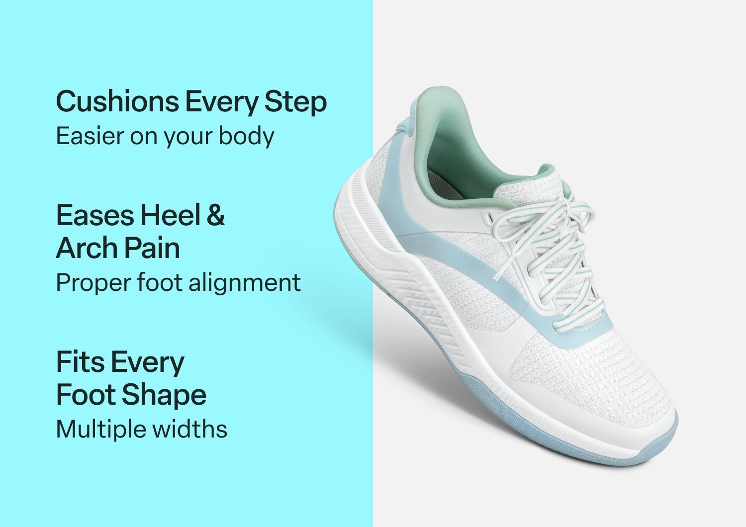 Orthofeet Ace Cushioned Support Pickleball Hands-Free Women's Sneakers - White/blue/green - Comfort Benefits - 2