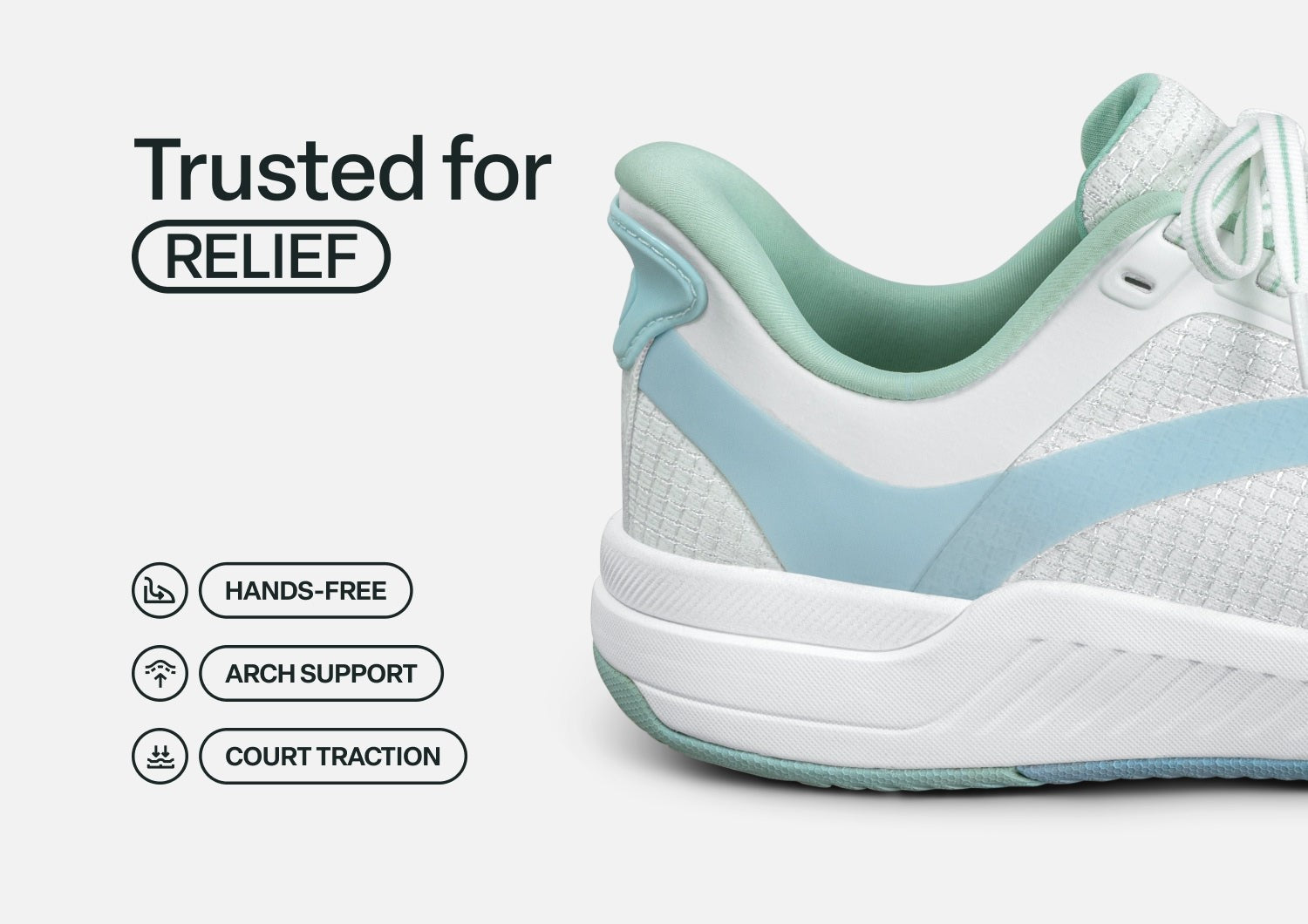 Orthofeet Ace Cushioned Support Pickleball Hands-Free Women's Sneakers - White/blue/green - Feature Detail - 3