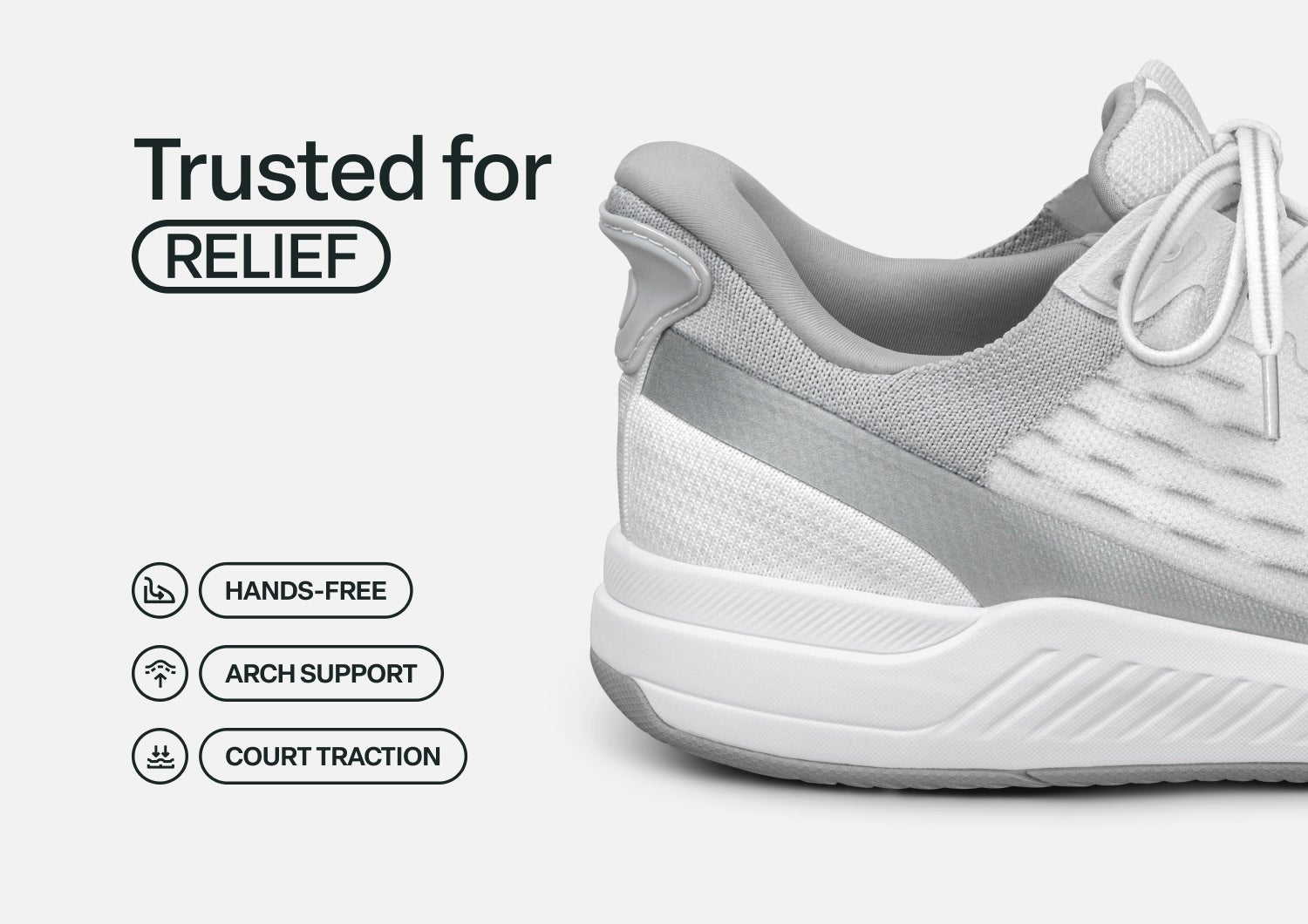 Orthofeet Ace Cushioned Support Pickleball Hands-Free Women's Sneakers - White/gray - Feature Detail - 3