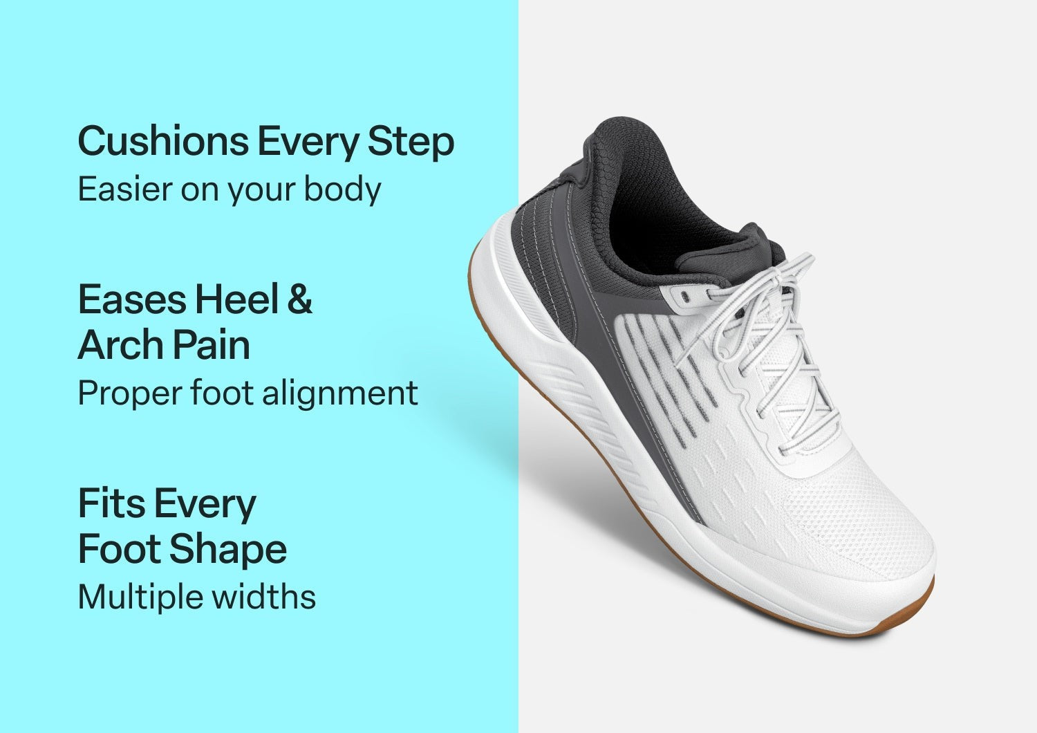 Orthofeet Advantage Pickleball Hands-Free Supportive Men's Sneakers - White - Comfort Benefits - 3