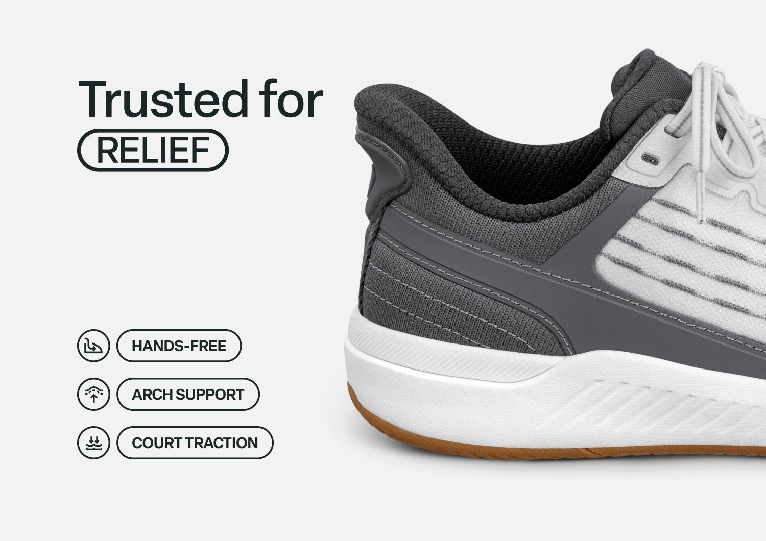 Orthofeet Advantage Pickleball Hands-Free Supportive Men's Sneakers - White - Feature Detail - 4