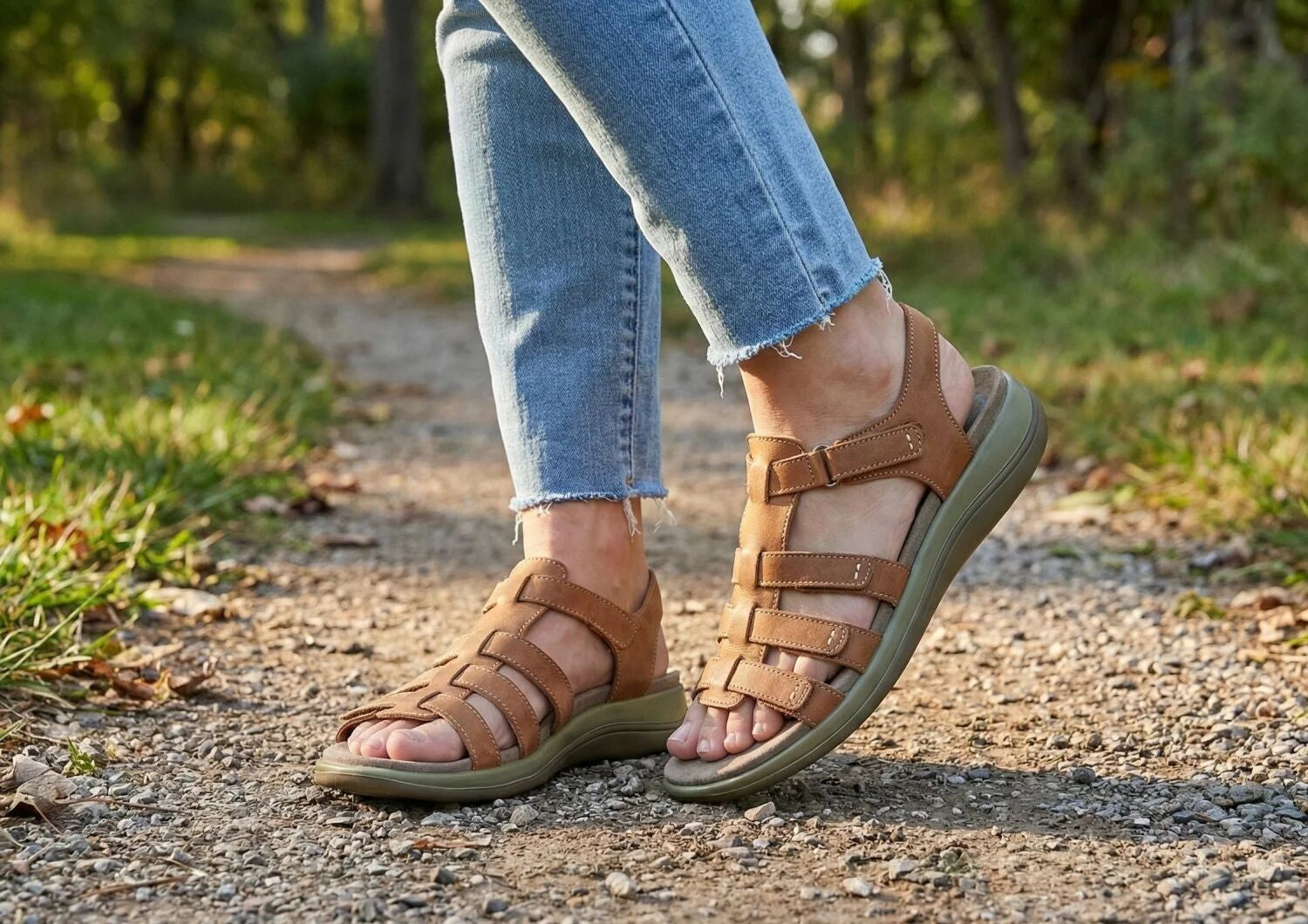 Orthofeet Amalfi Heel Strap Women's Sandal - Camel - Lifestyle View - 8