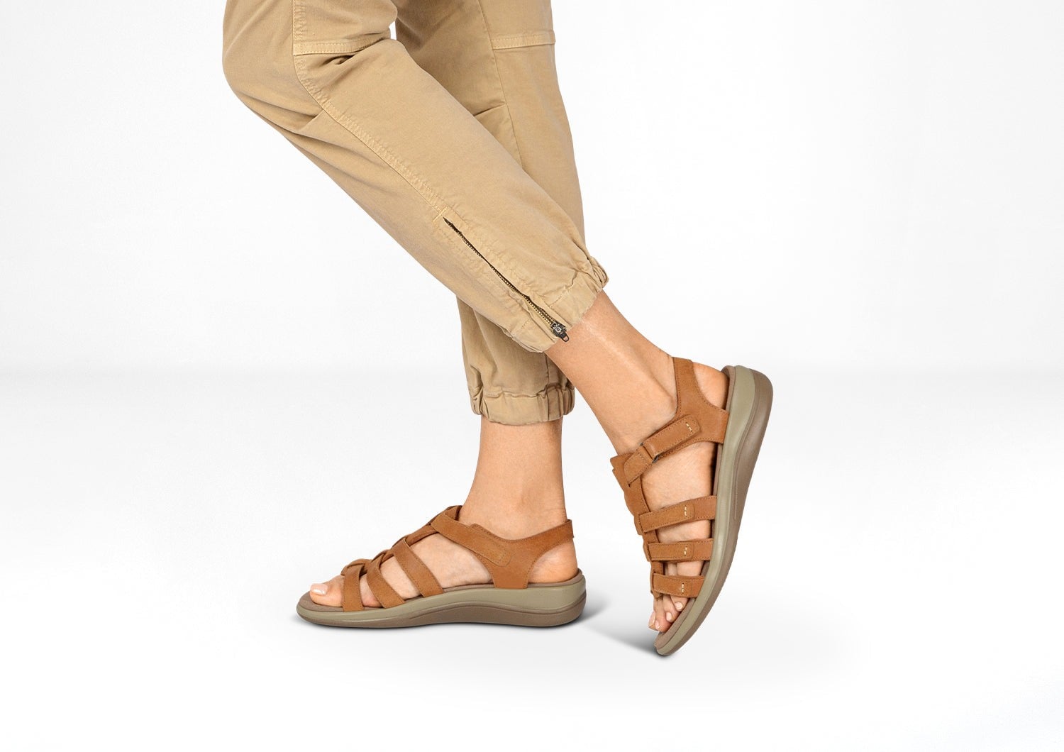 Orthofeet Amalfi Heel Strap Women's Sandal - Camel - Lifestyle View - 2