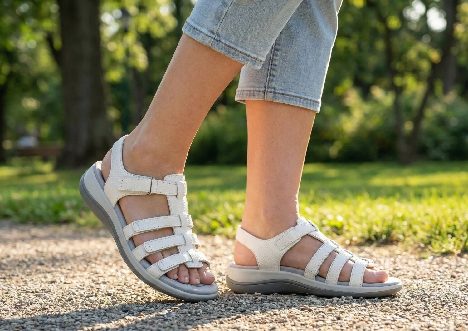 Orthofeet Amalfi Heel Strap Women's Sandal - Snake White - Lifestyle View - 8