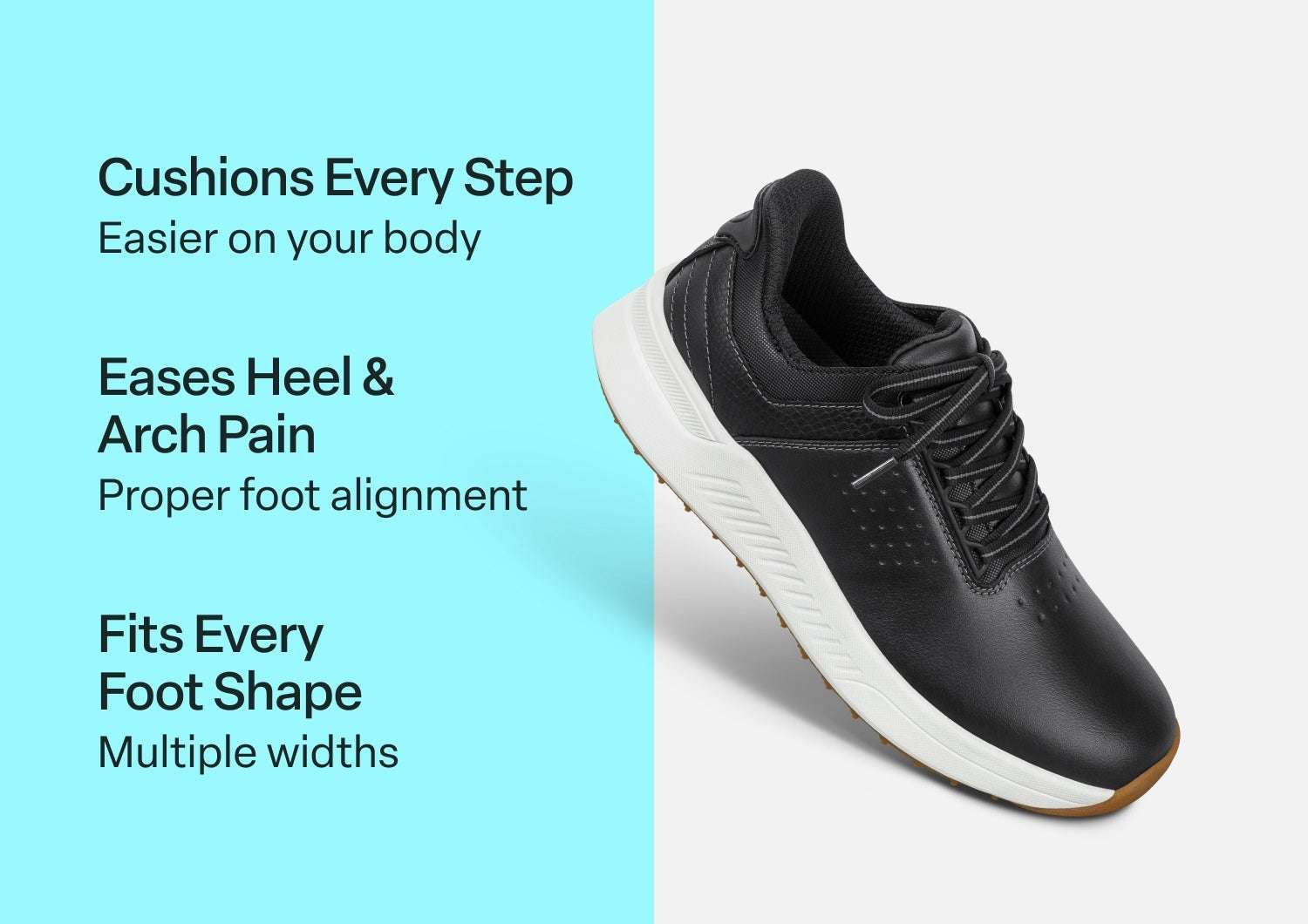 Orthofeet Approach Shot Hands-Free Stretch Women's Golf Sneakers - Black - Comfort Benefits - 3