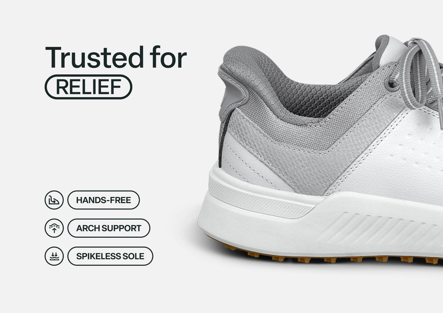 Orthofeet Approach Shot Hands-Free Stretch Women's Golf Sneakers - White/silver - Feature Detail - 3