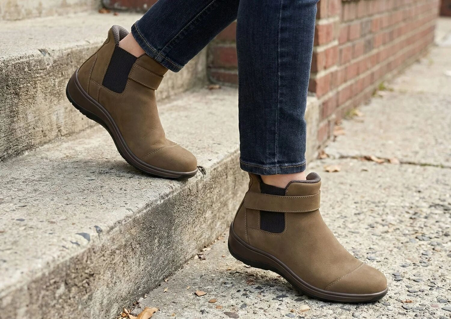 Orthofeet Blaire Hands-Free Women's Boots - Mushroom - Lifestyle View - 7
