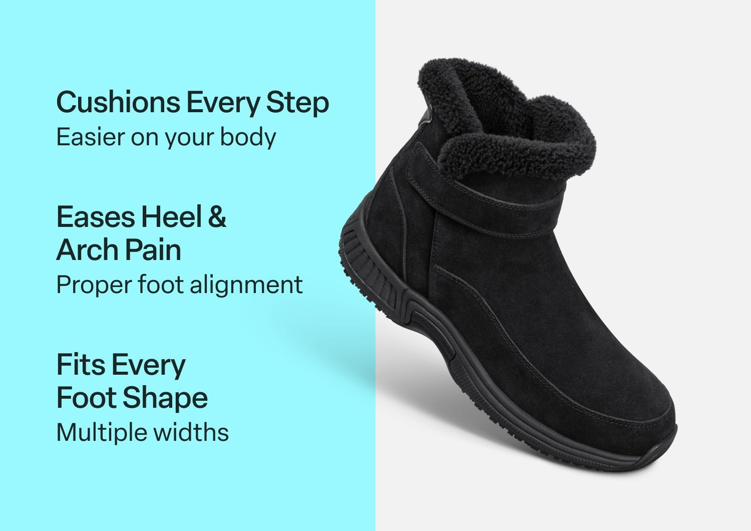 Orthofeet Bliss Hands-Free Ortho-Cushion Comfort Women's Boots - Black - Comfort Benefits - 2