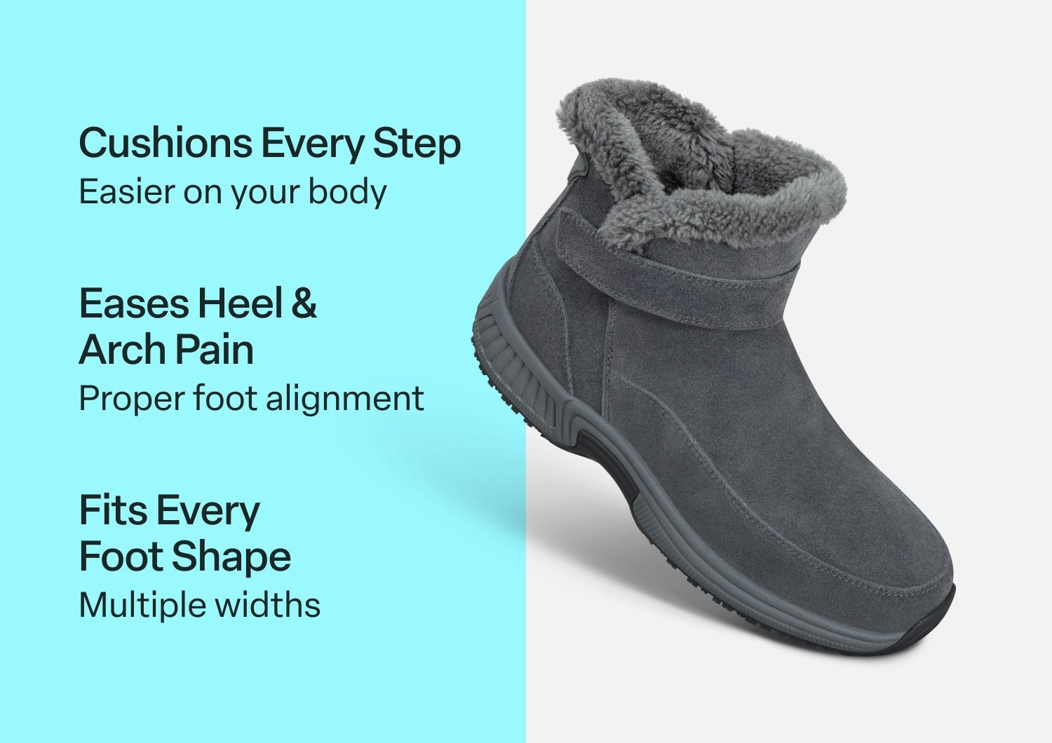 Orthofeet Bliss Hands-Free Ortho-Cushion Comfort Women's Boots - Gray - Comfort Benefits - 3