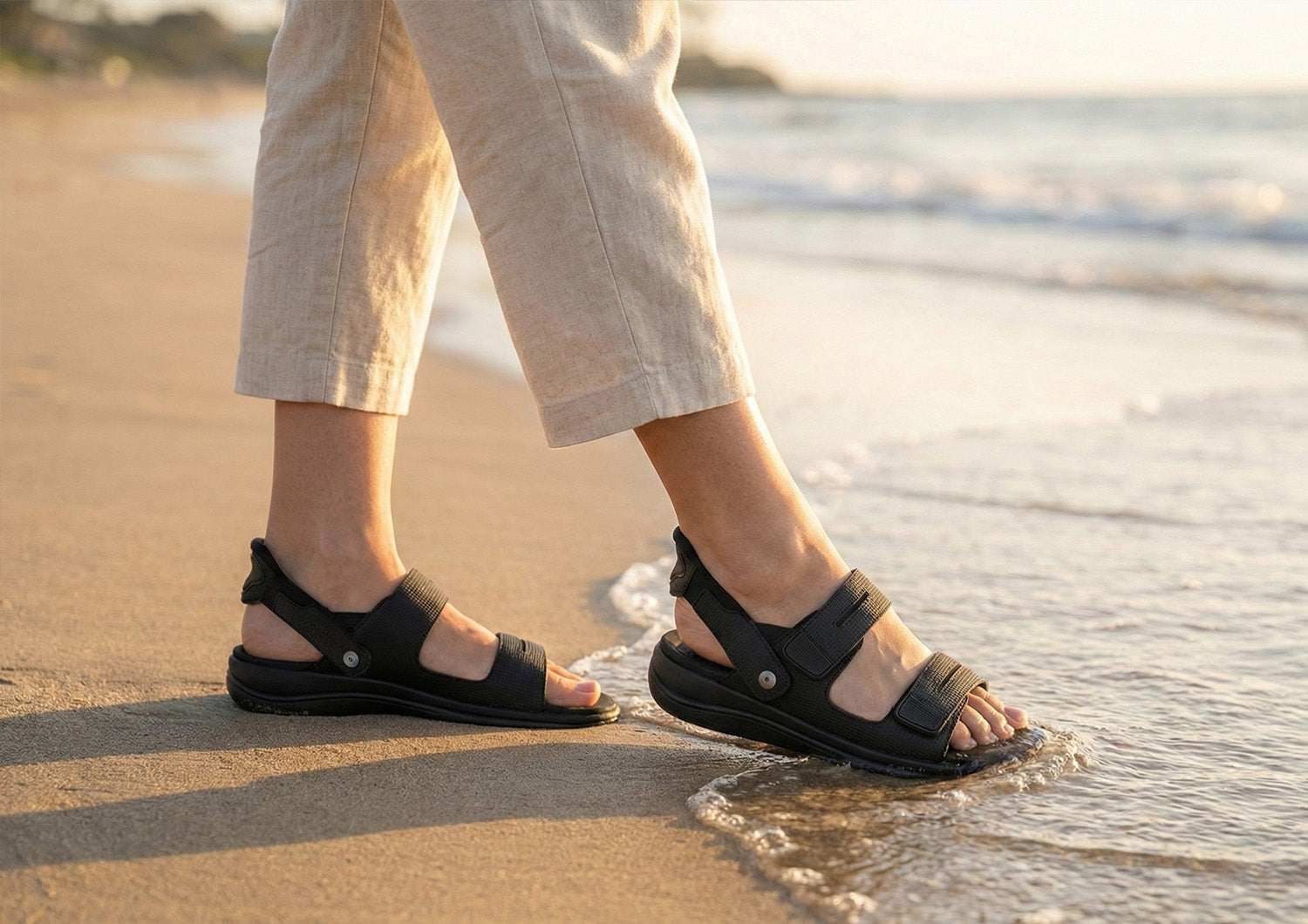 Orthofeet Calypso Hands-Free Supportive Sandal - Black - Lifestyle View - 8