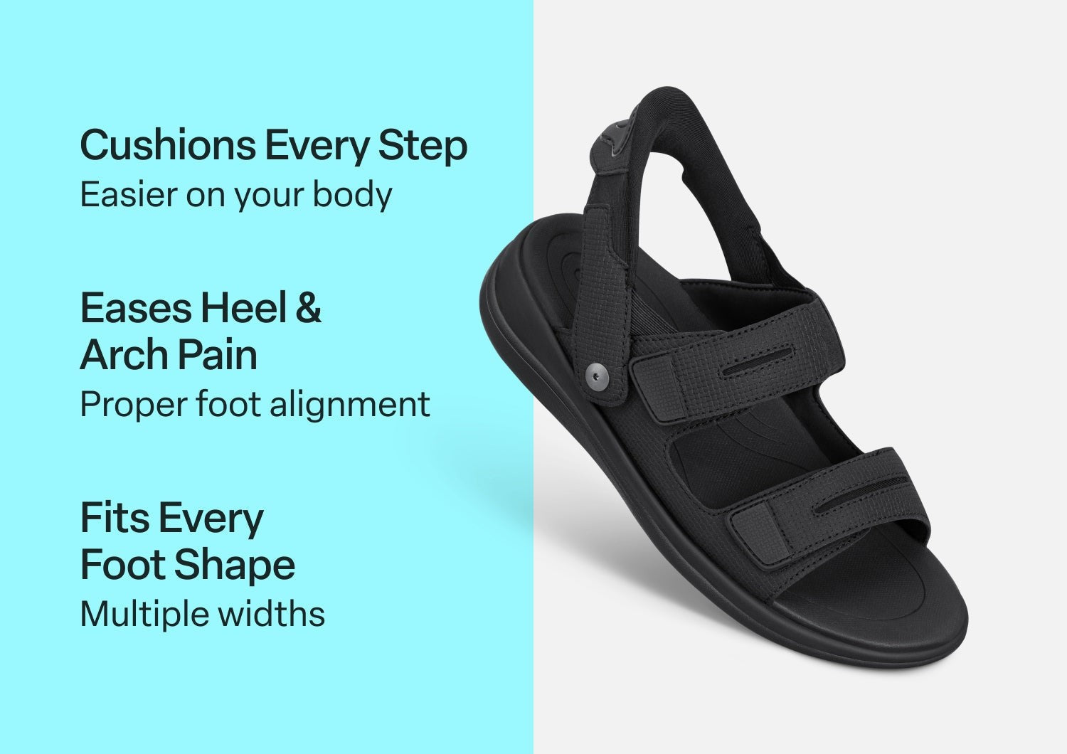 Orthofeet Calypso Hands-Free Supportive Sandal - Black - Comfort Benefits - 2