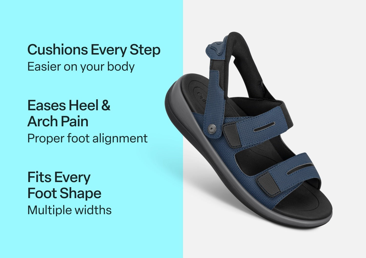 Orthofeet Calypso Hands-Free Supportive Sandal - Blue/black - Comfort Benefits - 2