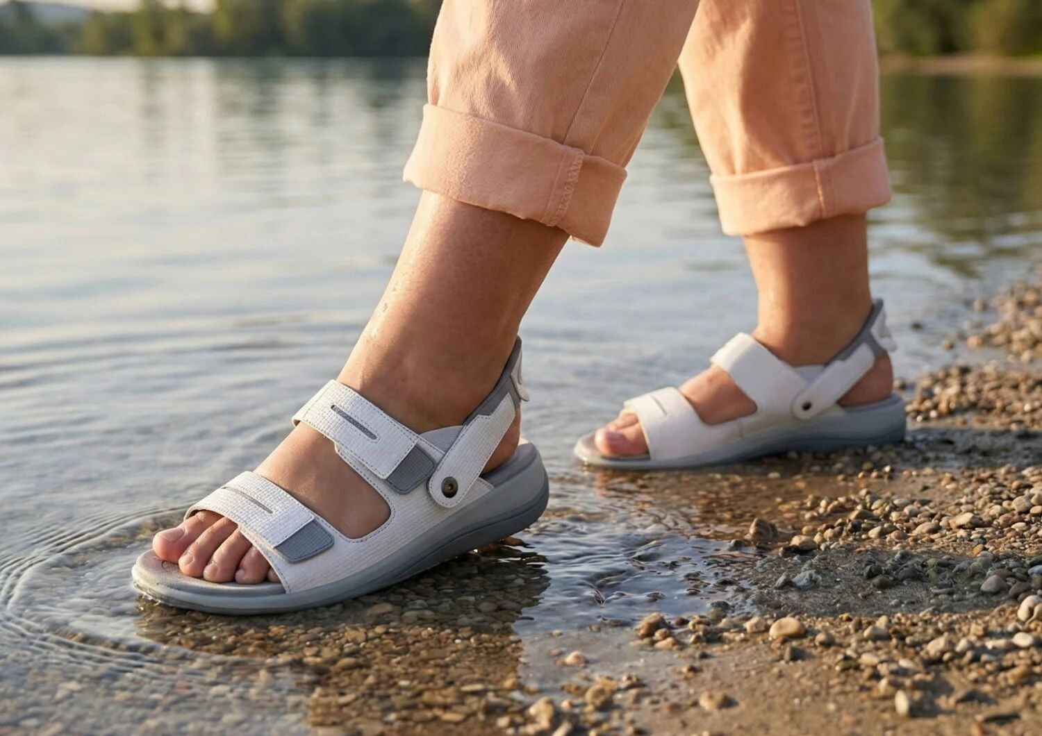 Orthofeet Calypso Hands-Free Supportive Sandal - White - Lifestyle View - 7