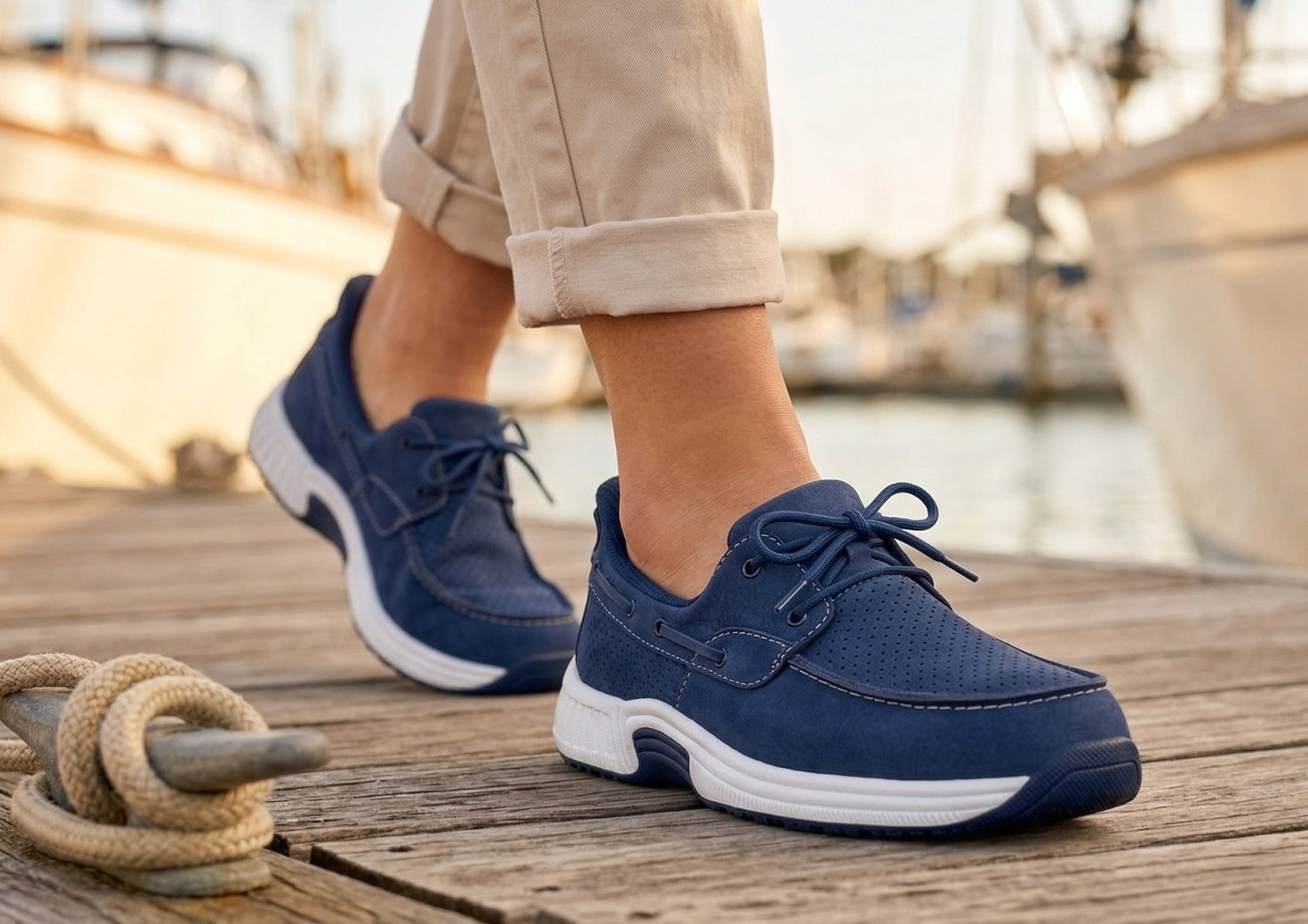 Orthofeet Captain Hands-Free Cushioned Support Women's Boat Shoe - Navy - Product View - 7
