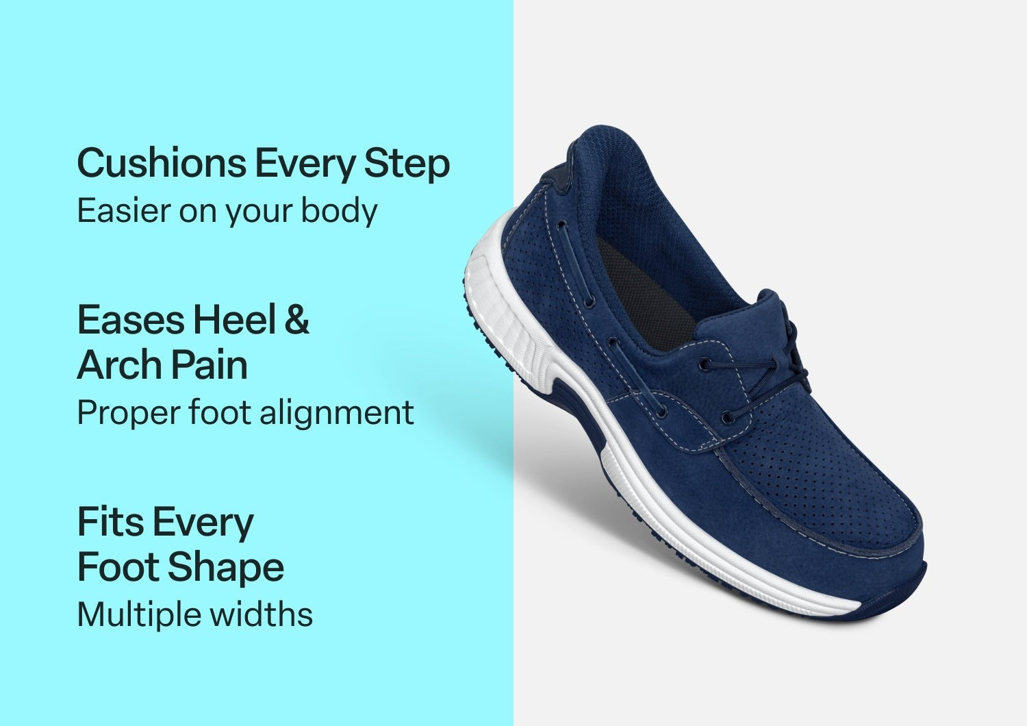 Orthofeet Captain Hands-Free Cushioned Support Women's Boat Shoe - Navy - Comfort Benefits - 2