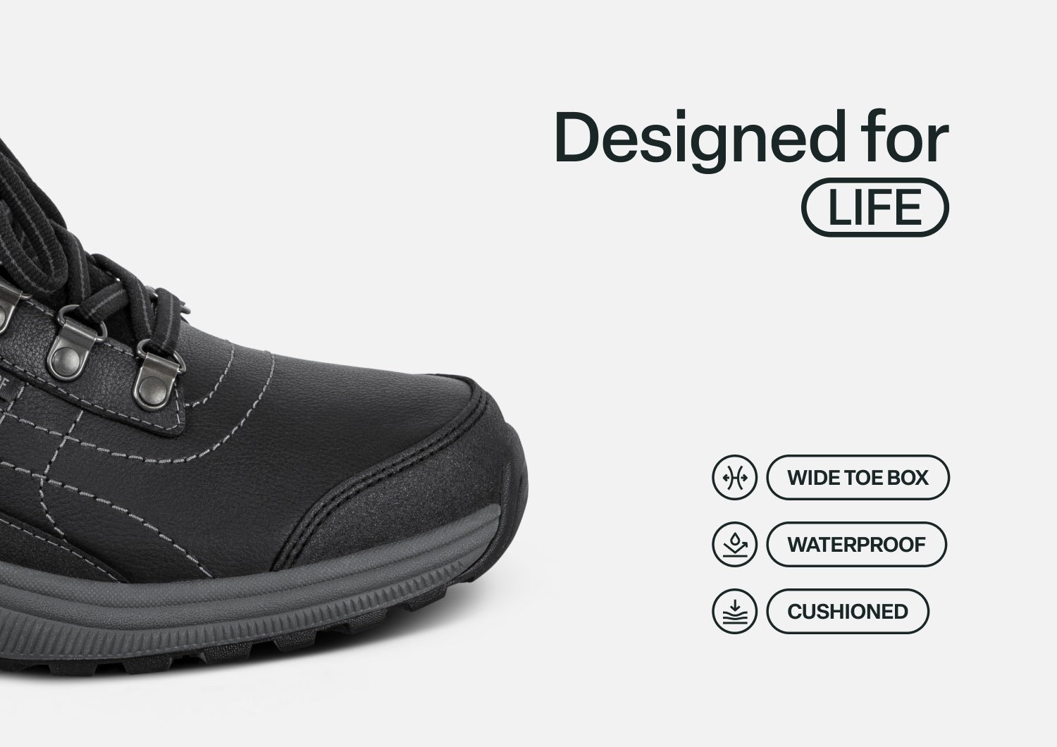 Orthofeet Carmel Hands-Free Waterproof Supportive Slip-On Women's Boots - Black - Feature Detail - 4