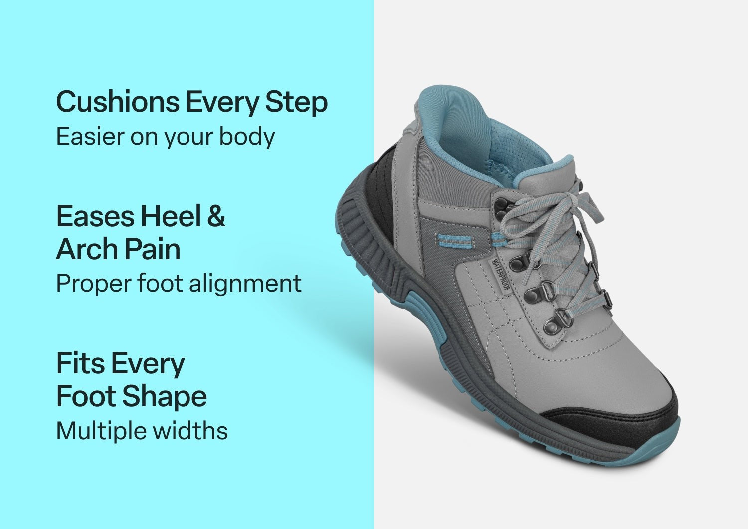 Orthofeet Carmel Hands-Free Waterproof Supportive Slip-On Women's Boots - Gray - Comfort Benefits - 2