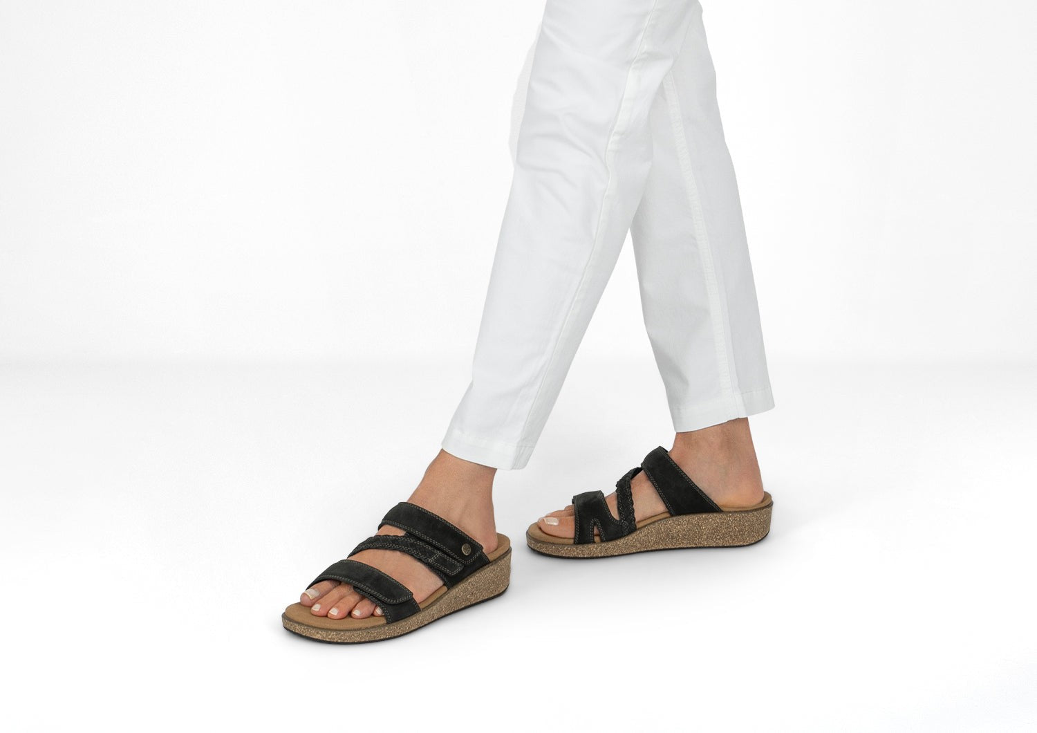 Orthofeet Carrie Adjustable Cork Heel-Strap Women's Sandals - Black - Lifestyle View - 2