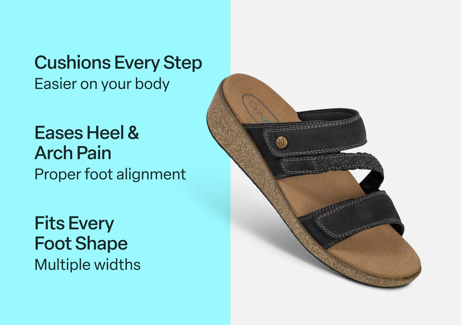 Orthofeet Carrie Adjustable Cork Heel-Strap Women's Sandals - Black - Comfort Benefits - 3
