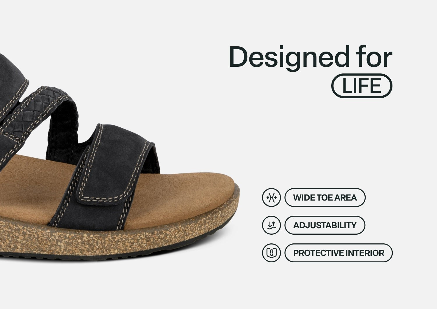 Orthofeet Carrie Adjustable Cork Heel-Strap Women's Sandals - Black - Feature Detail - 5