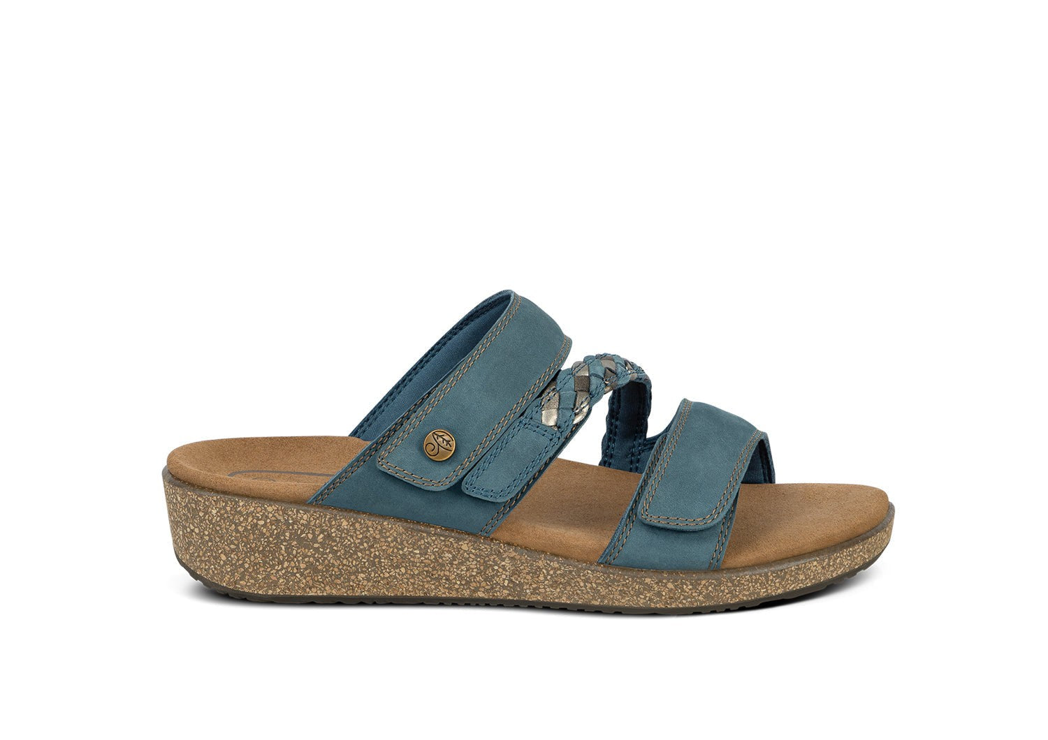 Orthofeet Carrie Adjustable Cork Heel-Strap Women's Sandals in Blue