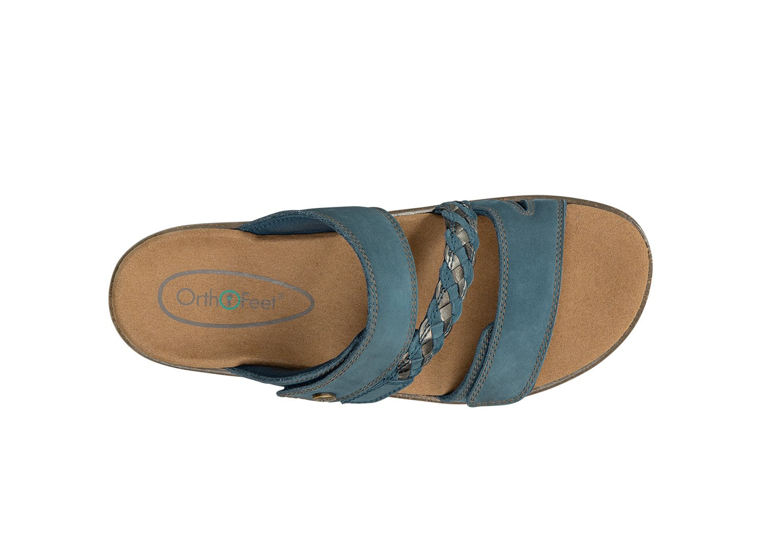 Orthofeet Carrie Adjustable Cork Heel-Strap Women's Sandals - Blue - Bird's Eye View - 6