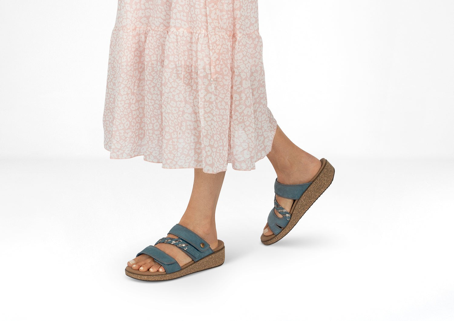 Orthofeet Carrie Adjustable Cork Heel-Strap Women's Sandals - Blue - Lifestyle View - 2