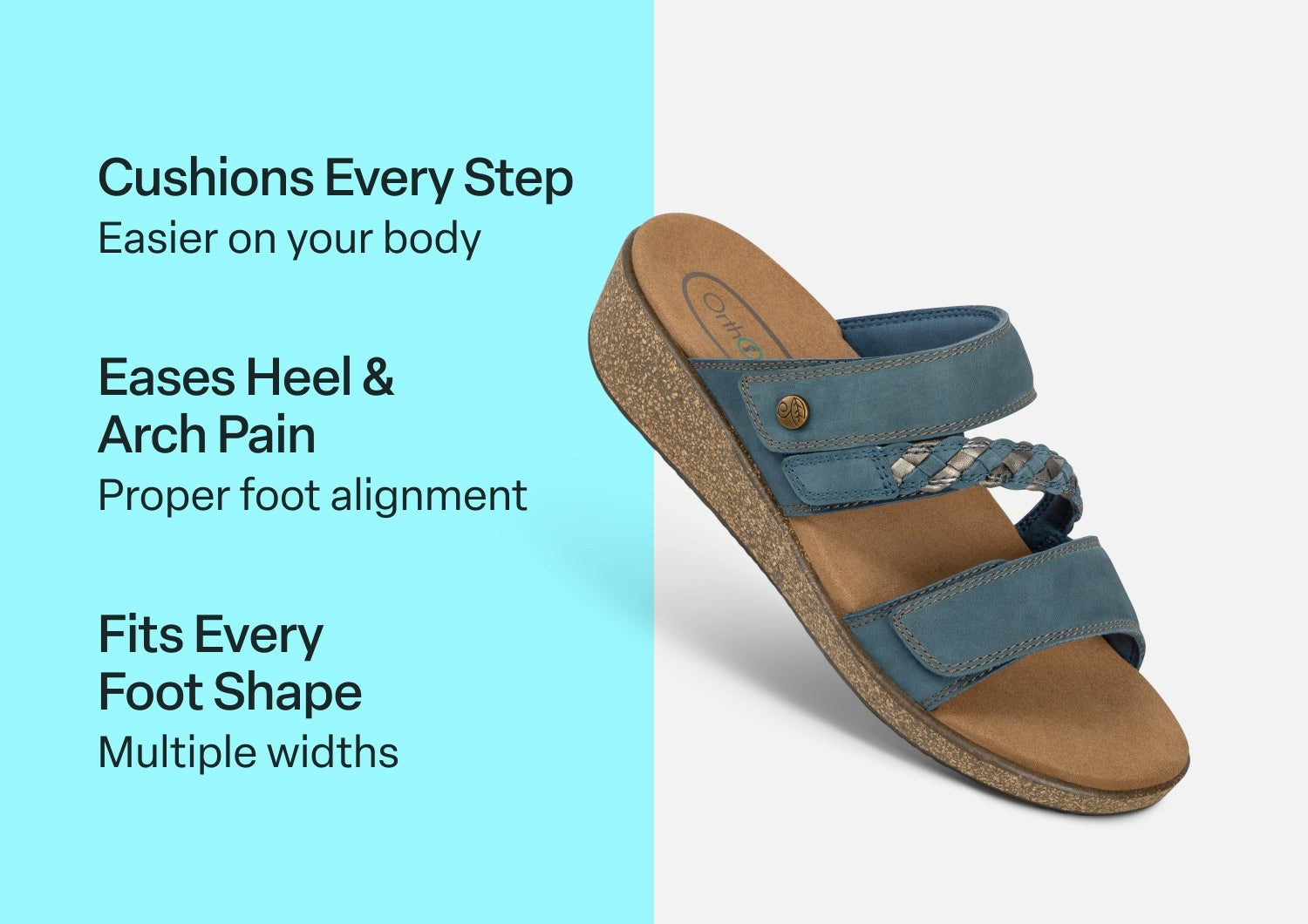 Orthofeet Carrie Adjustable Cork Heel-Strap Women's Sandals - Blue - Comfort Benefits - 3