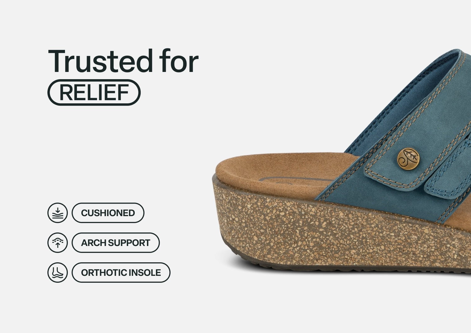 Orthofeet Carrie Adjustable Cork Heel-Strap Women's Sandals - Blue - Feature Detail - 4