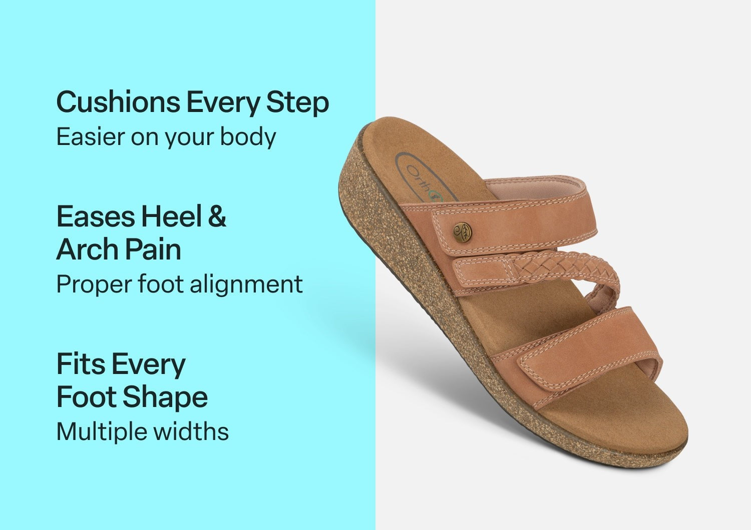 Orthofeet Carrie Adjustable Cork Heel-Strap Women's Sandals - Clay - Comfort Benefits - 3